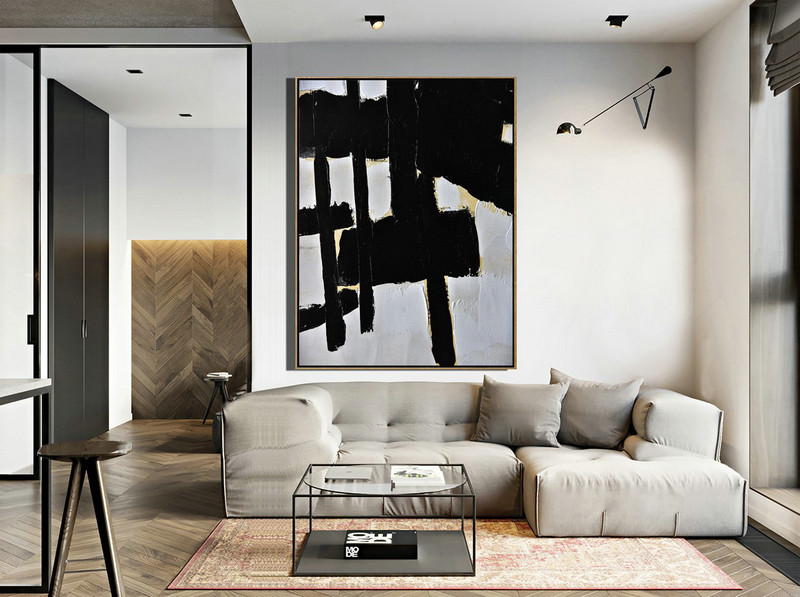 Original Extra Large Wall Art,Minimalist Painting On Canvas, Palette Knife Vertical Minimal Art - Large Wall Art Canvas